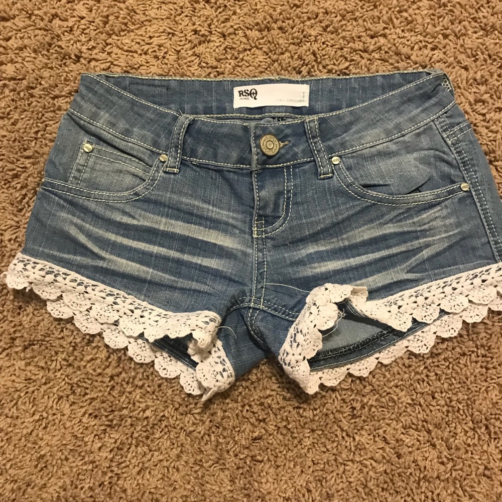 RSQ cali crochet jean shorts